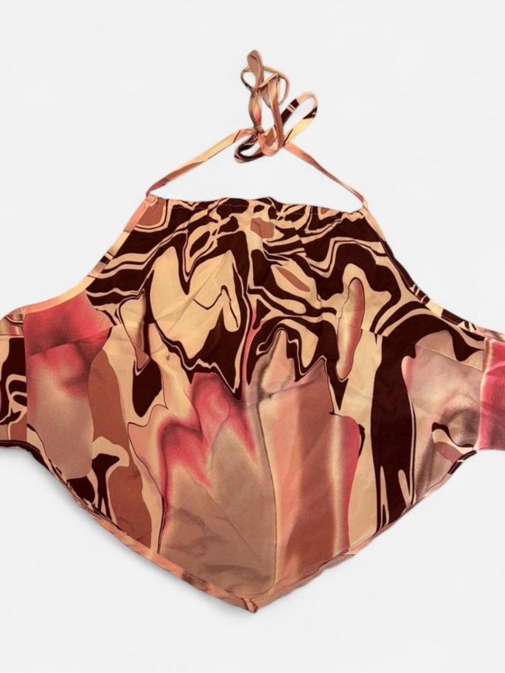 SHEIN Brown Pink Cream Marble Print Halter Crop Top
